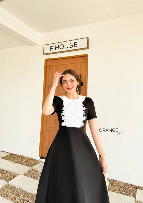 ORANGE JUICE Lace Decor Peter Pan Collar A-Line Midi Dress